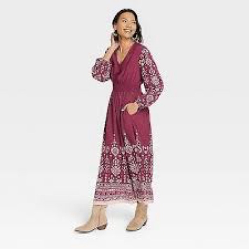 Knox & Rose Long Sleeve Purple Floral Maxi Dress